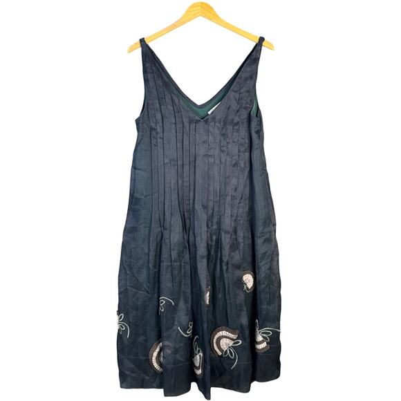 Rebecca Taylor Dress Womens 6 Blue Silk Pleated Embroidered‎ Floral Wedding Midi - Picture 1 of 12